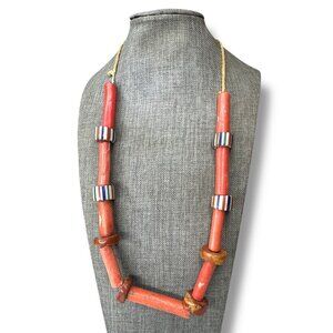 Antique African Trade Bead Bauxite Clay Necklace Handcrafted 22"